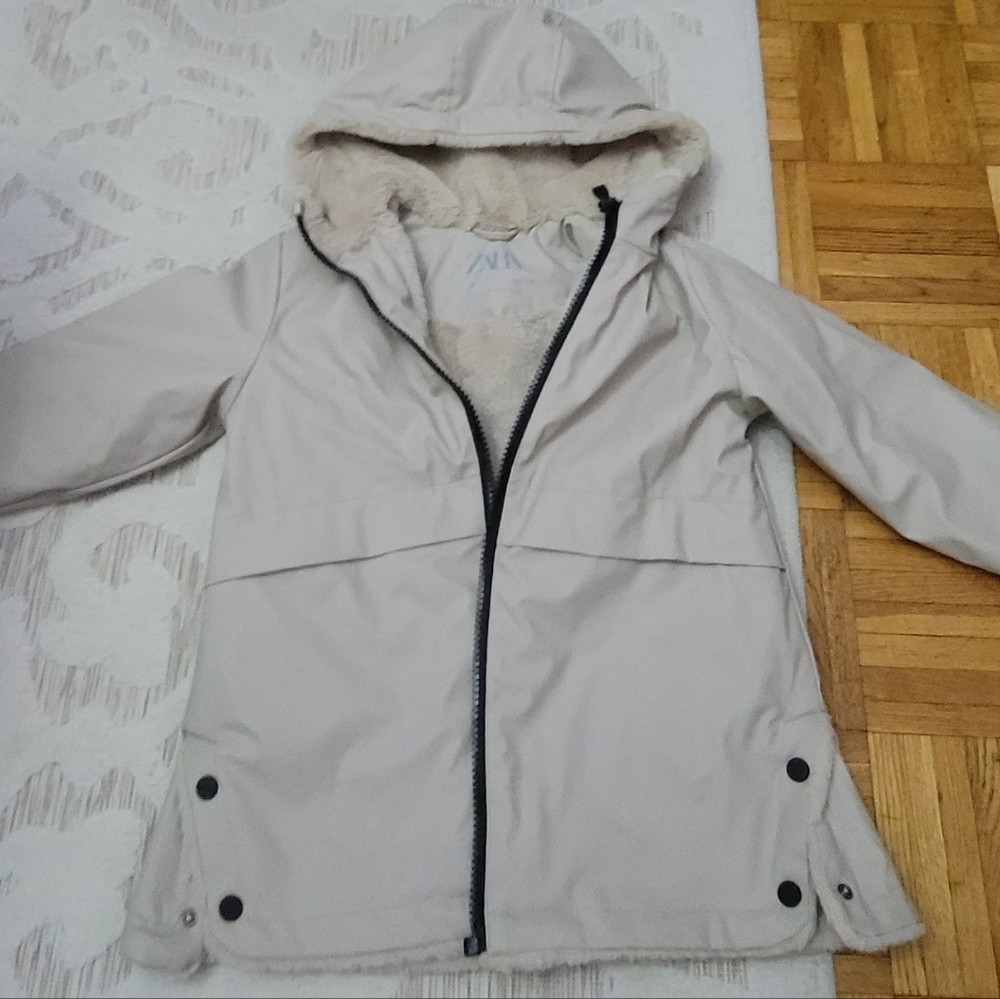 Zara Kids Rubberized Water Repellent Faux Fur Lined Coat Girls 6
